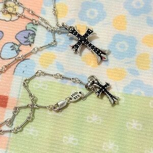 Chrome Heart Style Double Diamond Cross Sterling Silver Necklace